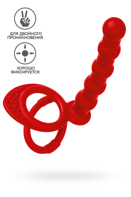 Насадка на пенис для двойного проникновения Black&Red by TOYFA, силикон, красная, 19,5 см