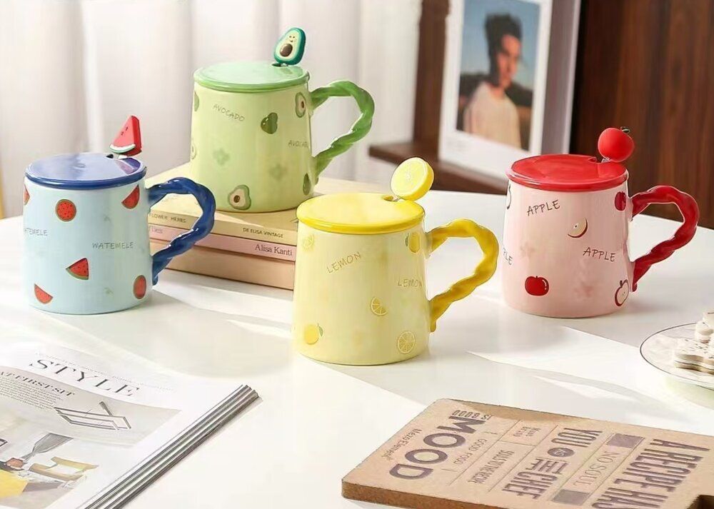 GAEM Кружка с крышкой и ложкой, 320 мл, L13,5 W9 H9,5 см, 4в.