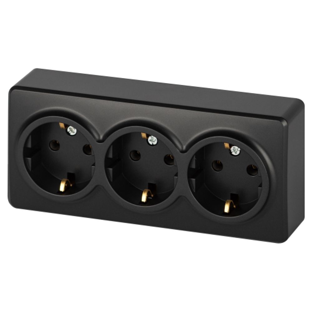 Розетка ЭРА Эксперт 11-2208-05 тройная с заземлением 3х2P+E Schuko, IP20, 16A-250В, ОУ, антрацит | Эра Эксперт