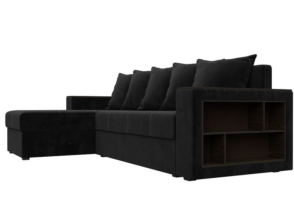 Диван угловой Дубай Лайт левый угол, Черный, Велюр, 114153L