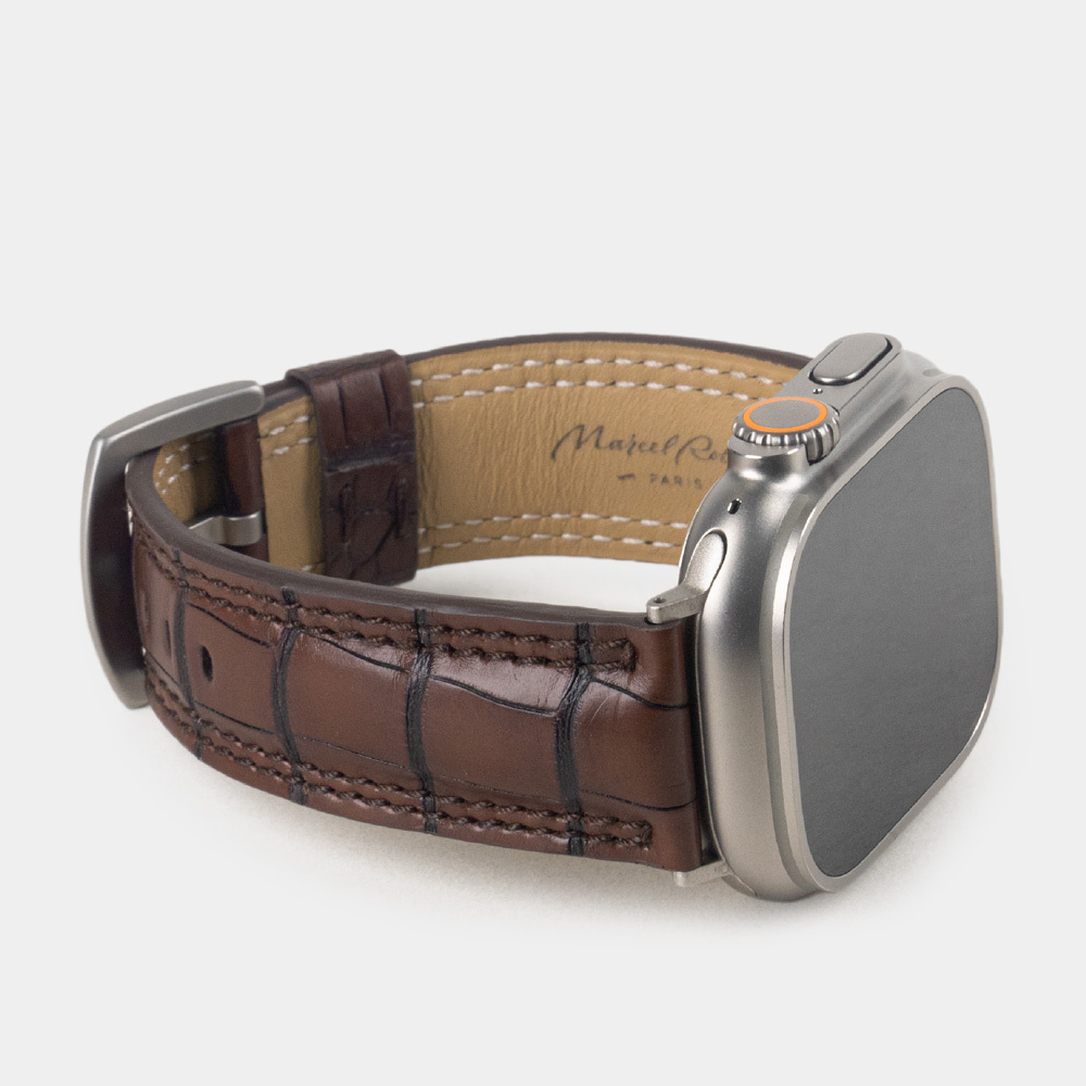 Ремешок для Apple Watch Ultra 49mm из кожи аллигатора, коричневого цвета
