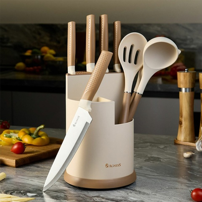 Набор ножей и кухонных принадлежностей 9 предметов, вращающаяся подставка, 671-204