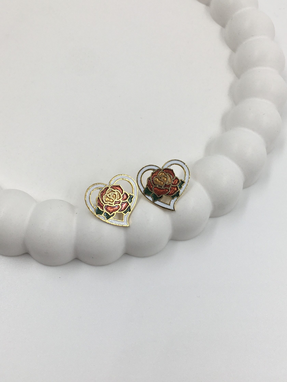 Серьги Сердечки в технике клуазонне