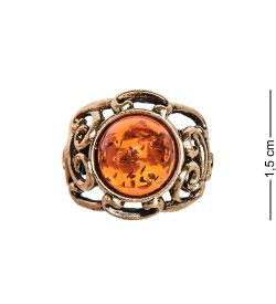AM-2418 Кольцо «Ажурное» (латунь, янтарь)