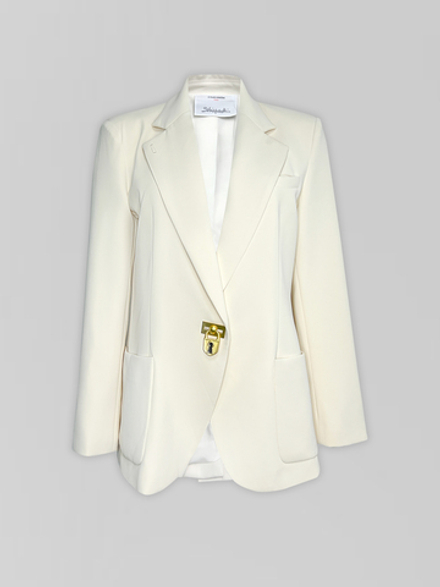 Пиджак CW01733 однотонный с розовой подкладой с застежкой-замком