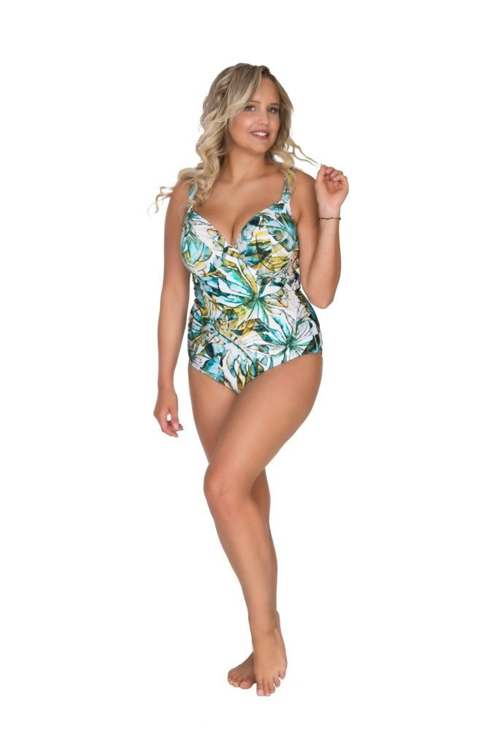 Слитный купальник с эффектным тропическим узором (Размер: 105C) (Цвет: разноцветный)
