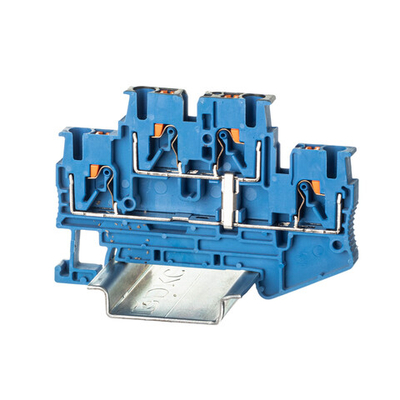 Клемма двухуровневая, зажим push-in, 4 точки подключения с перемычкой между уровнями, 2.5 кв.мм, синяя