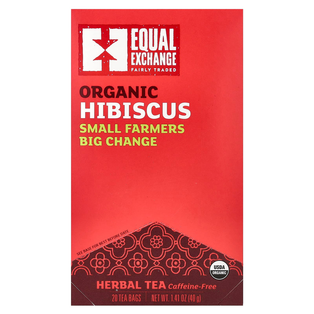 Equal Exchange, органический травяной чай с гибискусом, без кофеина, 20 чайных пакетиков, 40 г (1,41 унции)