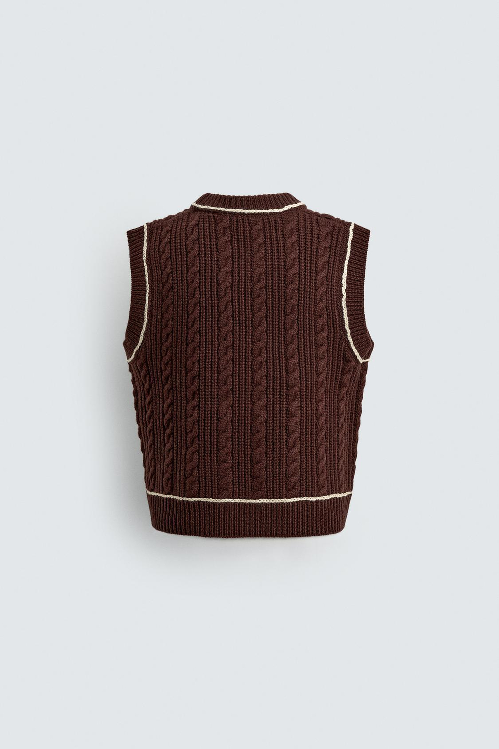 ZARA X DISNEY ТРИКОТАЖНЫЙ ЖИЛЕТ С НАШИВКОЙ PLUTO, КОРИЧНЕВЫЙ