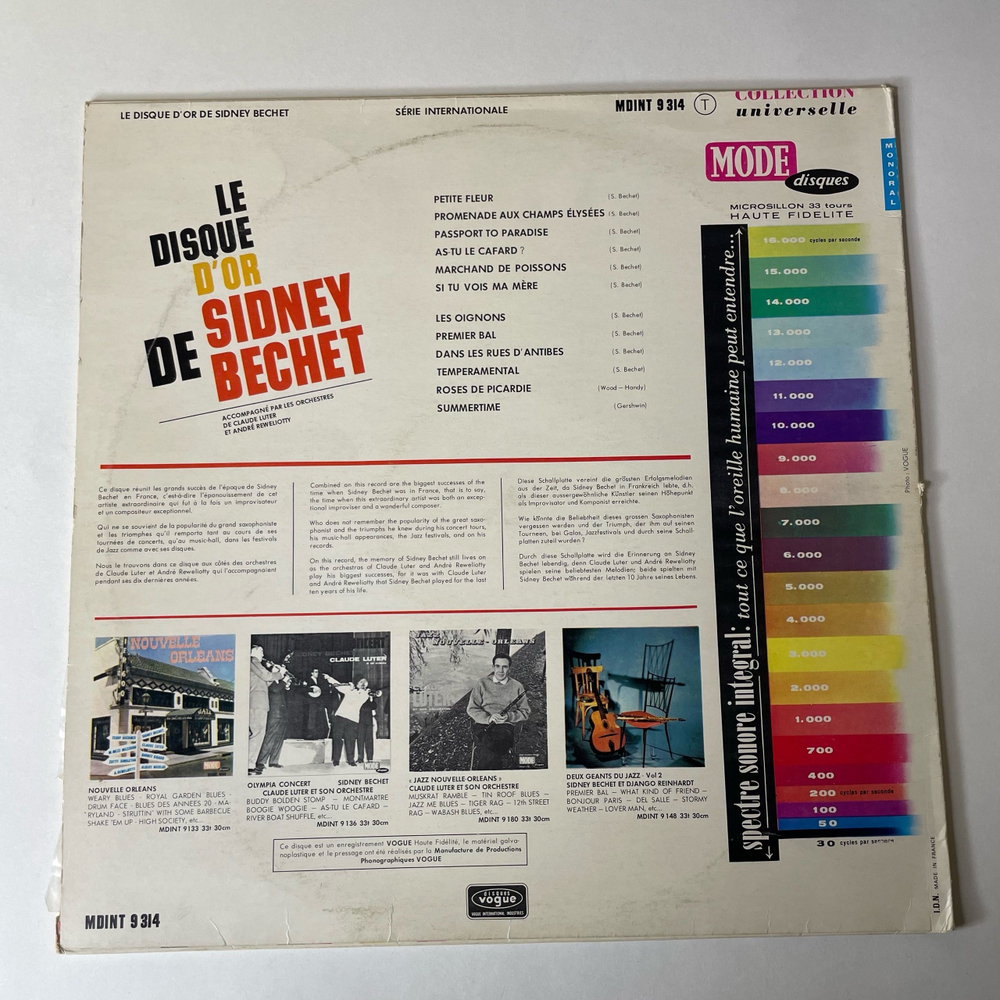 Винтажная виниловая пластинка LP Sidney Bechet, Le Disque D'Or De Sidney Bechet (Франция 1965)