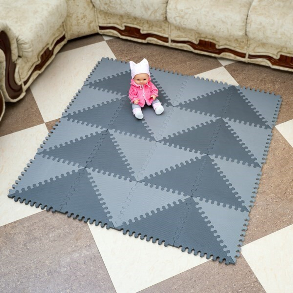 Funkids Треугольники Игровой коврик-пазл 12 толщина 15 мм (16 частей) - серия TS Серо-черный