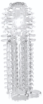 Закрытая прозрачная насадка на пенис с шипиками Nubby Sleeve - 14,5 см. (Цвет: прозрачный)