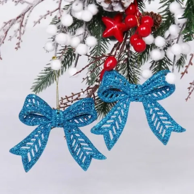 Подвески в блёсках «Сказочные бантики» 9*11 см (набор 2 шт), Голубой