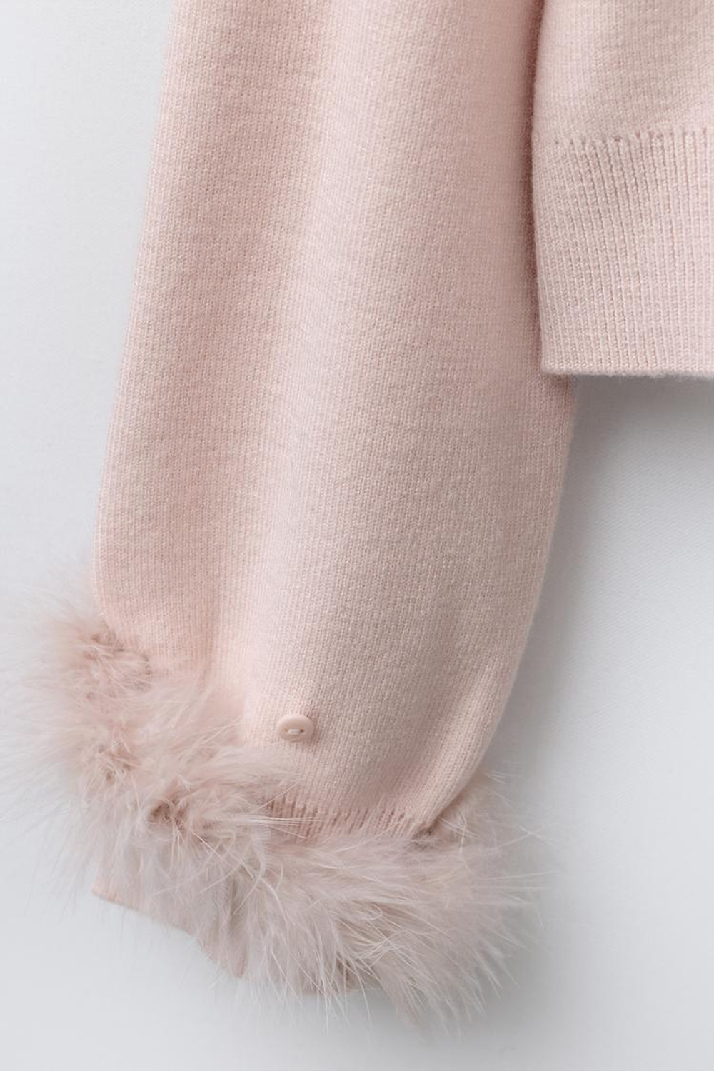 ZARA ВЯЗАНЫЙ ДЖЕМПЕР С ПЕРЬЯМИ, РОЗОВЫЙ