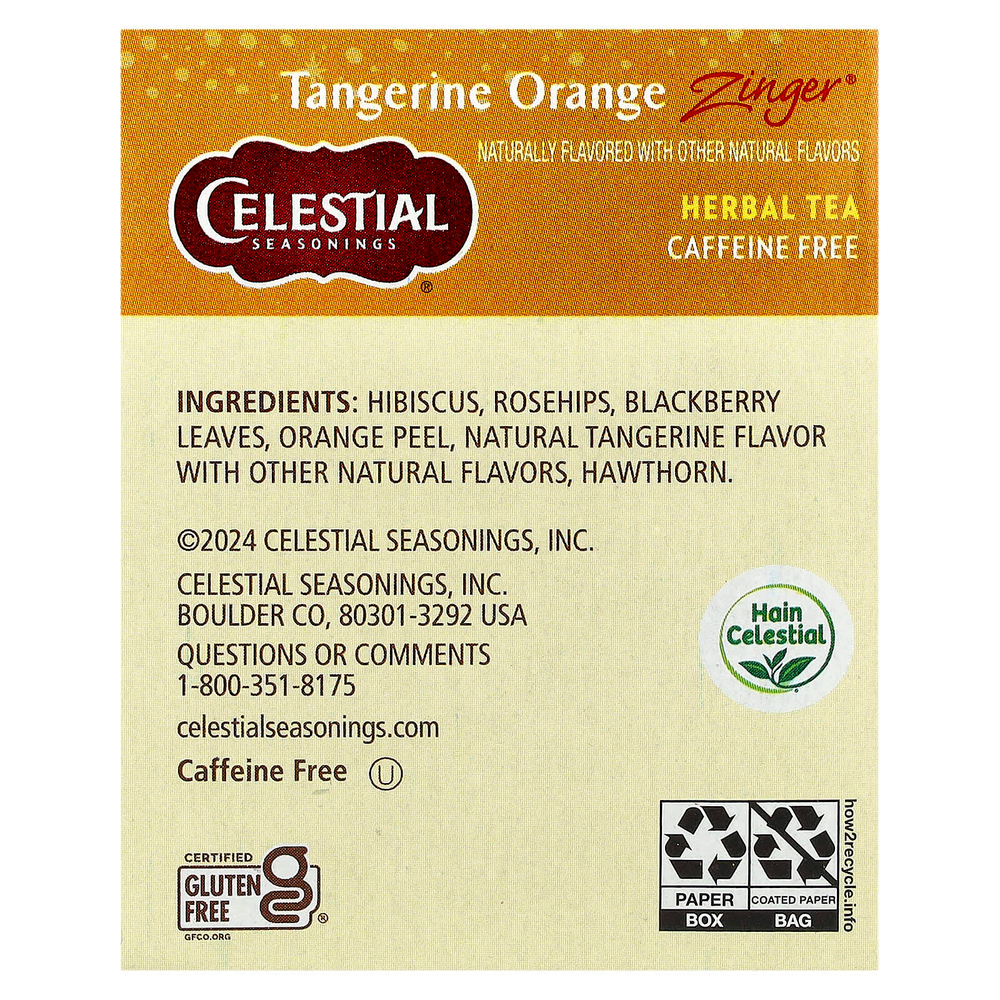 Celestial Seasonings, Травяной чай без кофеина Zinger, Мандариново-апельсиновый заряд, 20 чайных пакетиков, 1,7 унции (47 г)