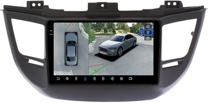 Магнитола для Hyundai Tucson 3 2015-2018 (штатная КЗВ, рамка черная) - FarCar BX9-360-8101B монитор 9.5" 2K QLED на Android 13, Быстрая, CarPlay, 4G SIM-слот, 4 камеры в комплекте