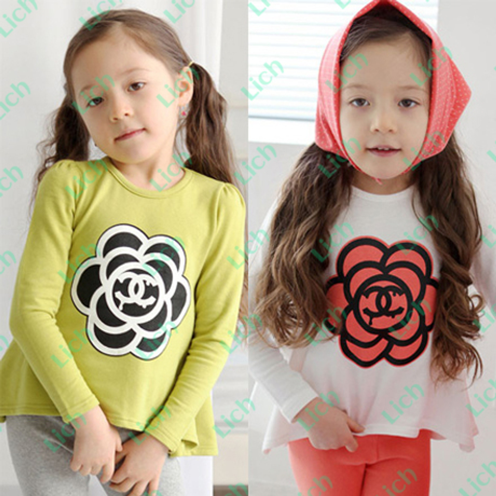 Туника однотонная с асимметричным подолом и принтом цветка