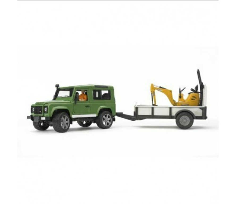 Внедорожник Land Rover Defender c прицепом-платформой, гусеничным мини экскаватором 8010 CTS и рабоч