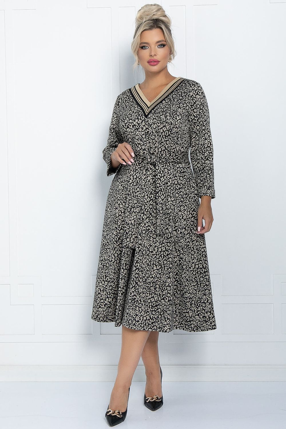 Платье Осенняя история (черно-бежевое) П11229 LT Collection