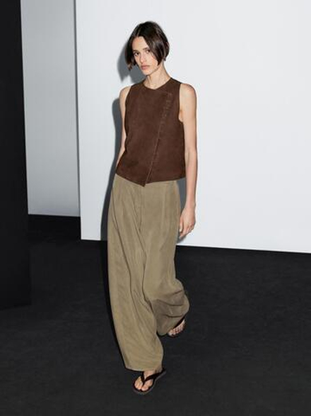 Massimo Dutti Брюки свободного кроя с декоративными швами, зеленый