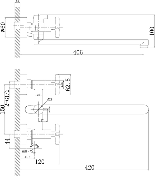 Смеситель для ванны Rossinka RS39-84 поворот.изливом 35см.