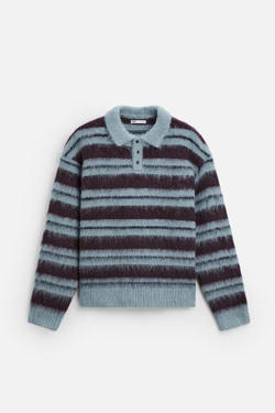 ZARA ТРИКОТАЖНОЕ ПОЛО В ПОЛОСКУ, ВОДЯНИСТО-ГОЛУБОЙ