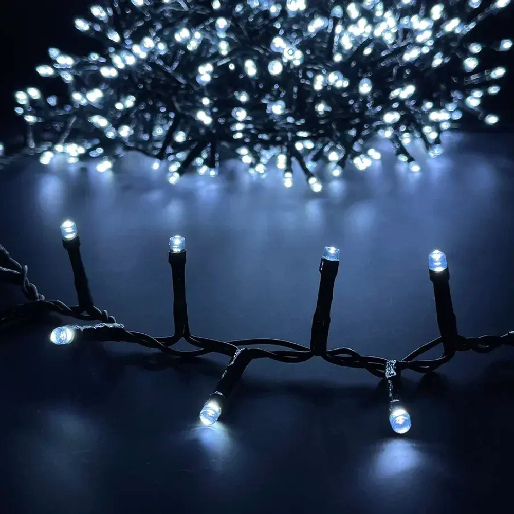 Светодиодная нить Snake Light 2000 холодных ламп, 40 м., 24В, 8 режимов, зеленый провод, для елки 260-300 см., Christmas DeLuxe (85746)