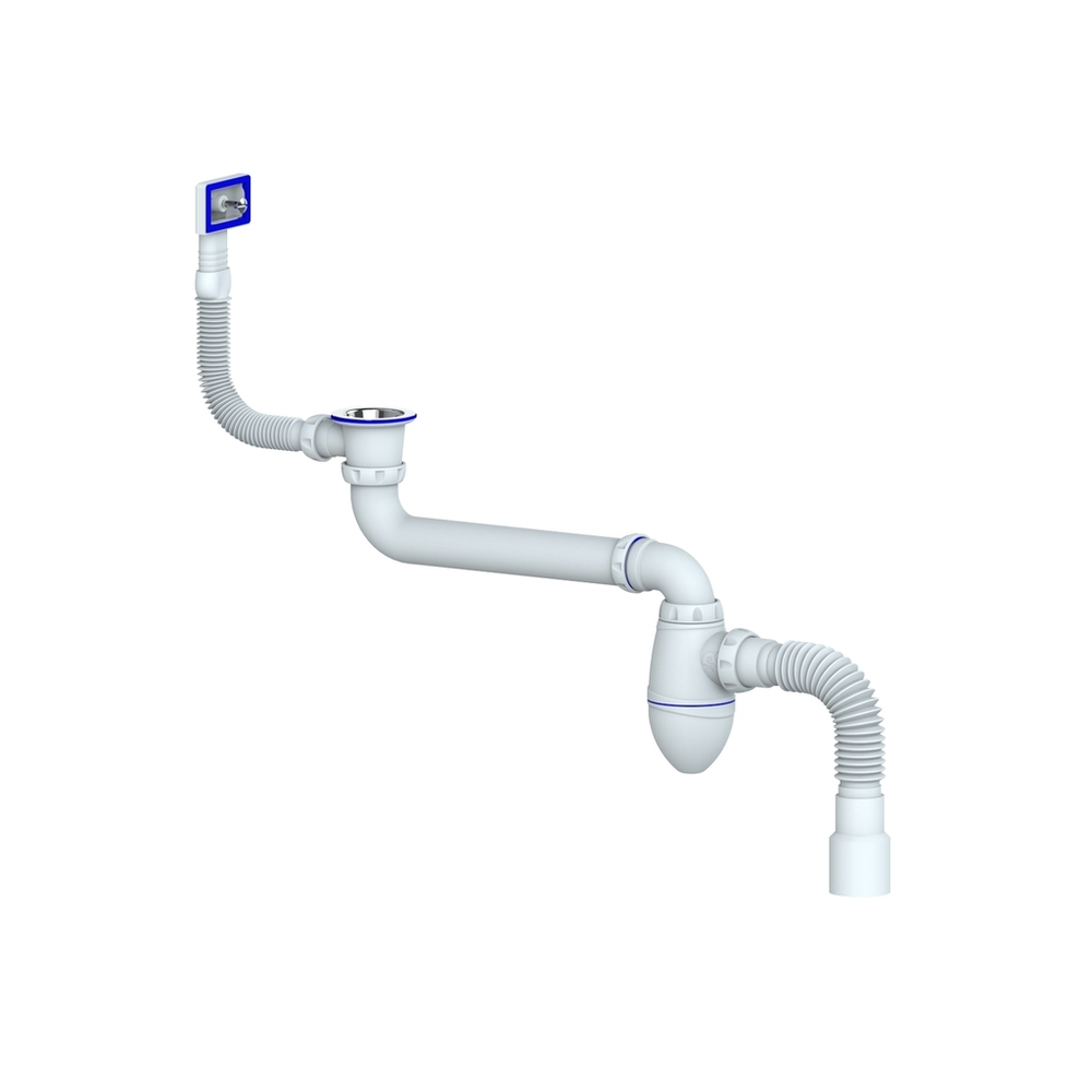Сифон 1 1/2 AC22 со смещением, прямоугольный перелив, с гофрой 40*40/50 UNICORN
