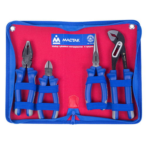 МАСТАК (03-4Z) Набор пассатижей и бокорезов, в футляре на молнии, 4 предмета
