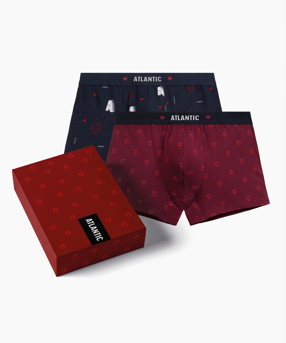 Мужские трусы боксеры Atlantic, набор из 2 шт., хлопок, темно-синие + красные, 2GMH-029