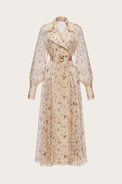 ПЛАТЬЕ-ХАЛАТ ИЗ ЖЕЛТОЙ ШЕЛКОВОЙ ОРГАНЗЫ С АВТОРСКИМ ПРИНТОМ