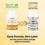 California Gold Nutrition, добавка для укрепления иммунитета C-1000 с цинком, 120 растительных капсул