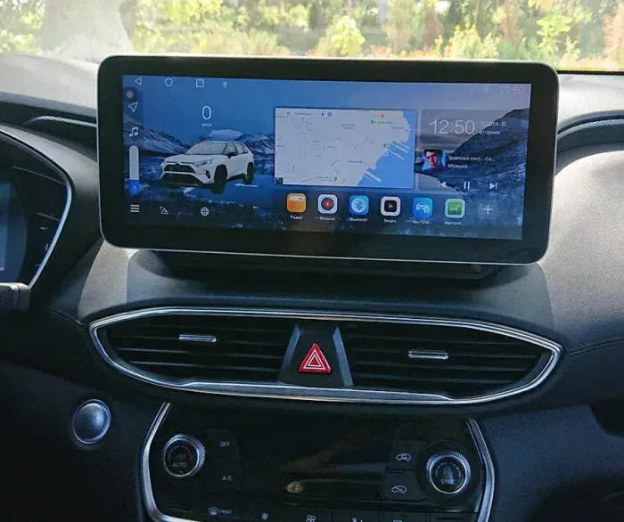 Магнитола для Hyundai Santa Fe 4 2018-2021 - Canbox H-Line 0420 монитор 12.3" QLED в стиле MERCEDES на Android 10, Быстрая, ТОП-процессор, CarPlay, 4G SIM-слот
