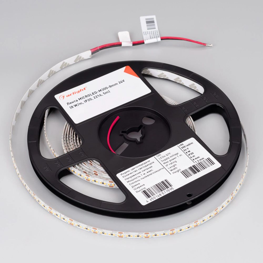 Светодиодная лента MICROLED-M300-8mm 24V Day4000 (8 W/m, IP20, 2216, 5m) (Arlight, Открытый) 023558(2)