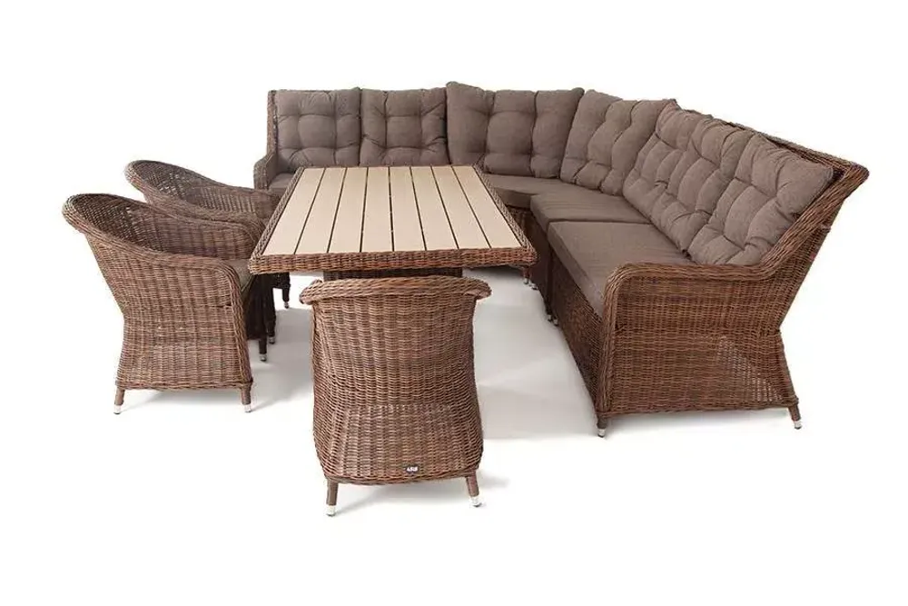 "Бергамо" обеденная группа угловая из искусственного ротанга, цвет коричневый