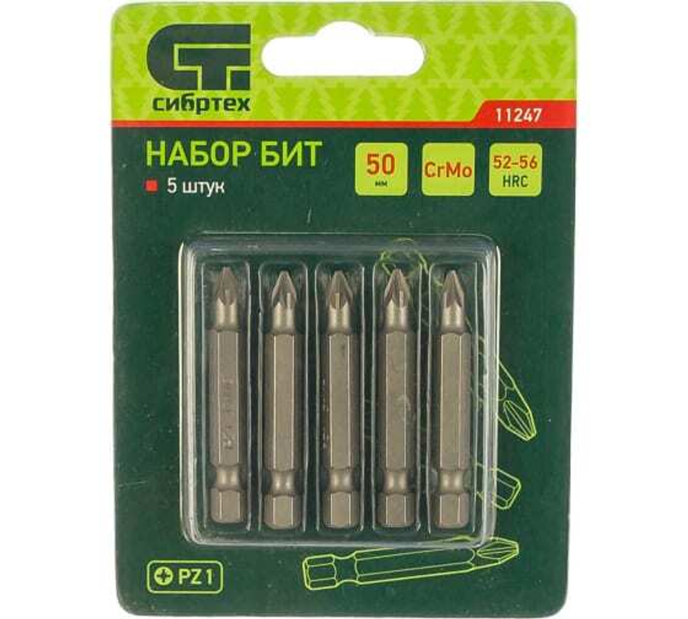 НАБОР БИТ СИБРТЕХ PZ1 50MM 5ШТ 11247