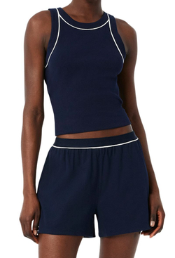 Женские Шорты теннисные Lacoste Ribbed Cotton Pyjama Set - небесный