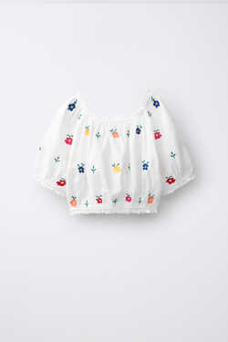 ZARA БЛУЗА ИЗ ТКАНИ С ВЫШИВКОЙ, РАЗНОЦВЕТНЫЙ