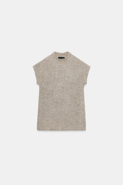 ZARA ТОП ИЗ ВОРСИСТОГО ТРИКОТАЖА С АЛЬПАКОЙ, СЕРО-КОРИЧНЕВЫЙ