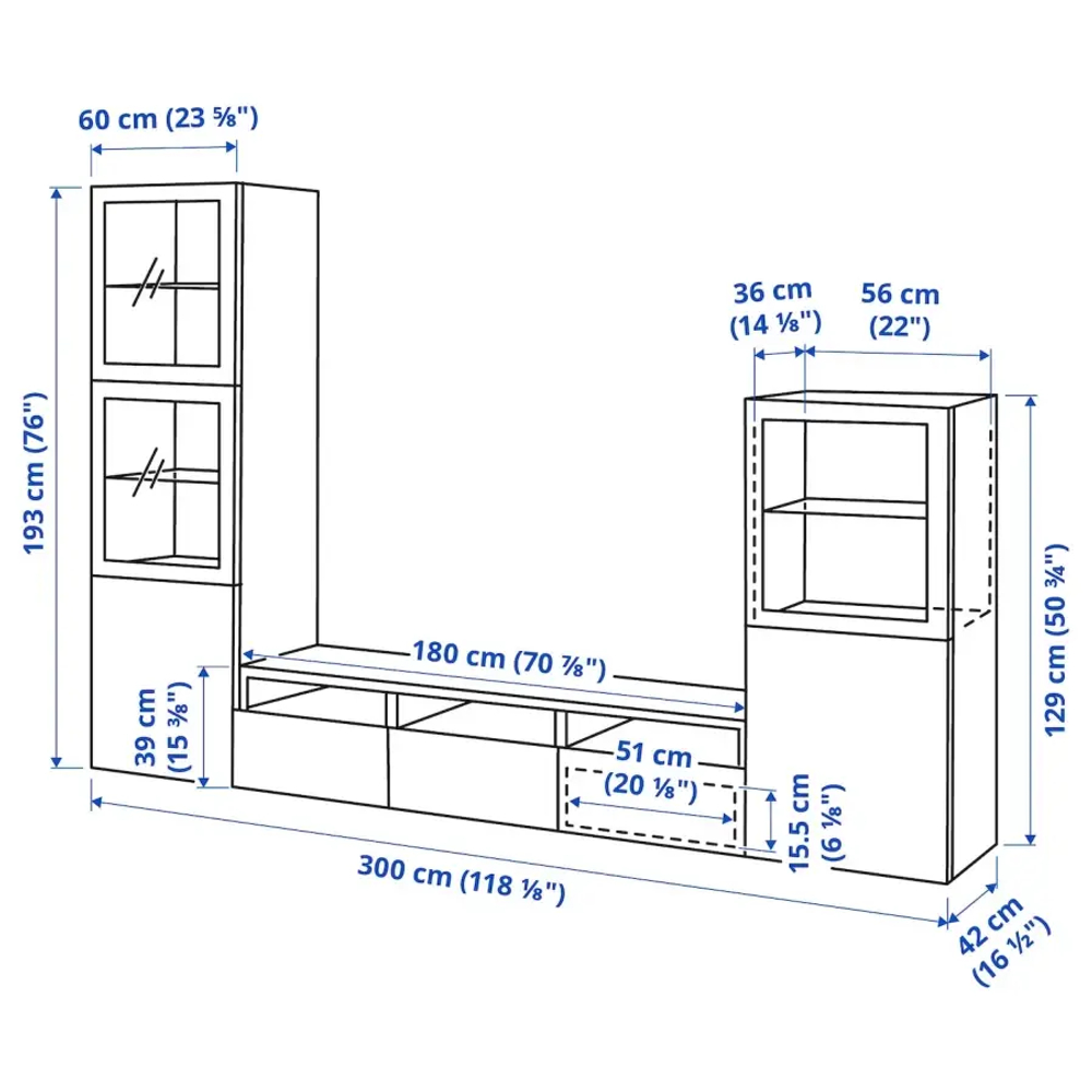 Комплект мебели д/гостиной  - BESTÅ / BESTА IKEA/ БЕСТА ИКЕА, 300х193х42 см, под беленый дуб