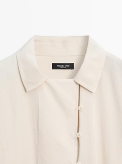 Massimo Dutti Блуза из струящейся ткани с пуговицей, натуральный, кремовый
