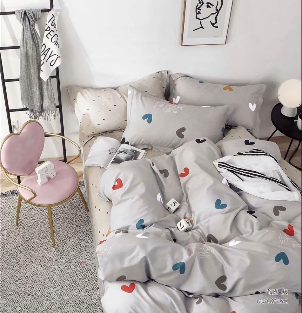 Комплект постельного белья ZEPHYR HOME ЕВРО Сатин Серый сердечки