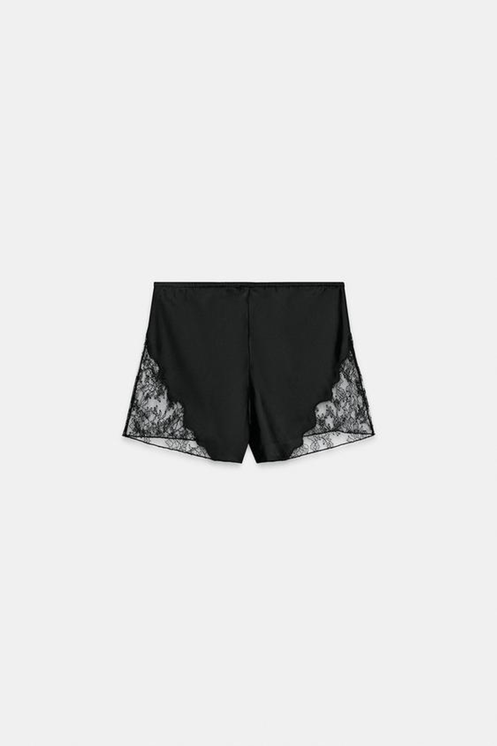 ZARA АТЛАСНЫЕ ШОРТЫ С КРУЖЕВОМ — ZW COLLECTION, ЧЕРНЫЙ