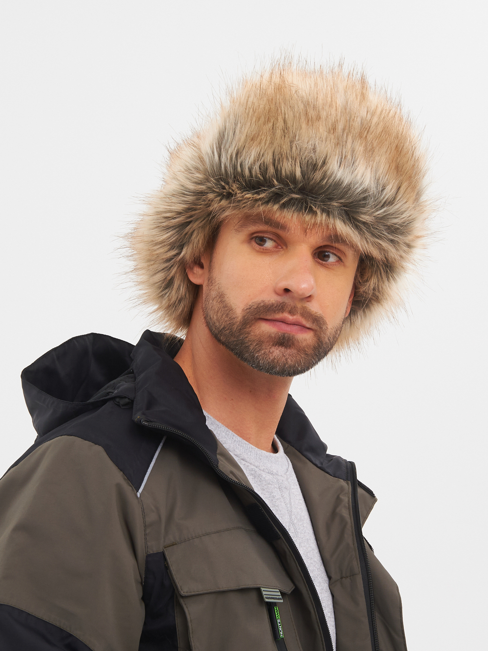 Шапка ушанка с маской Huntsman Евро Енот (Taslan, Коричневый)