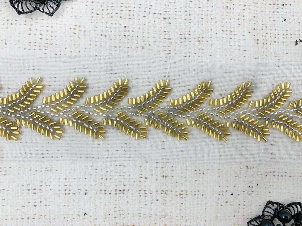 Тесьма декоративная вышивка стеклярус, ш. 4 см