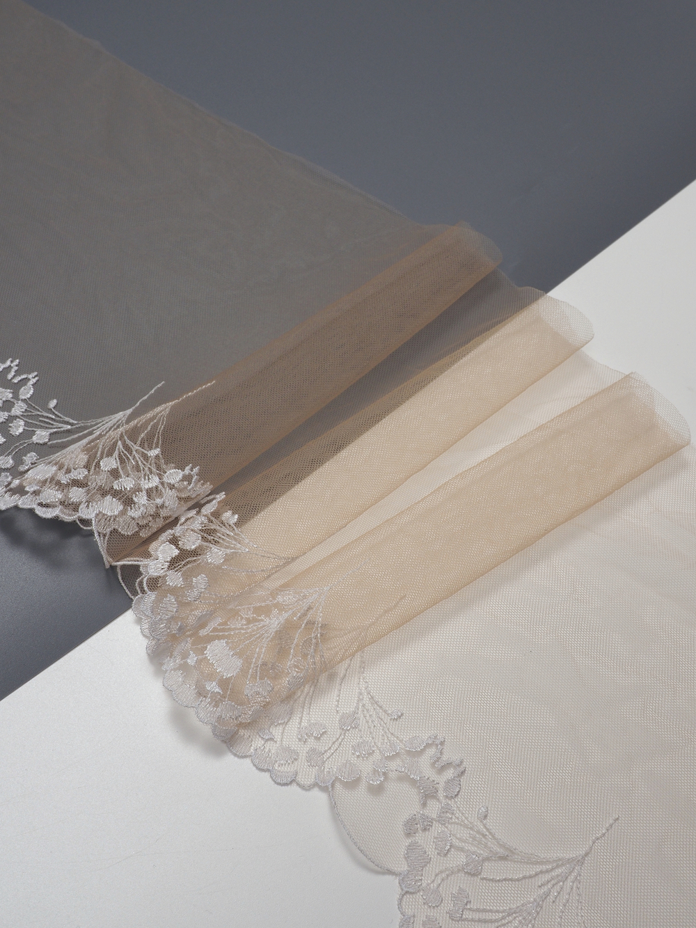 Кружево вышивка на сетке телесная с белым неэластичная ширина 24 см