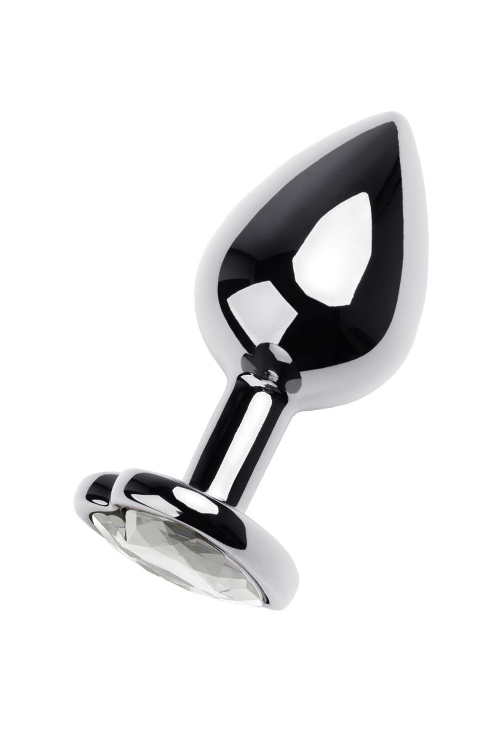 Серебристая анальная пробка с прозрачным кристаллом-сердцем - 8 см. (Цвет: прозрачный)