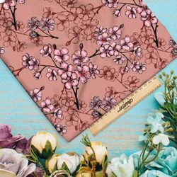 Ткань шифон веточки с листочками