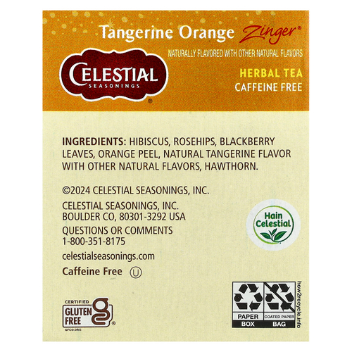 Celestial Seasonings, Травяной чай без кофеина Zinger, Мандариново-апельсиновый заряд, 20 чайных пакетиков, 1,7 унции (47 г)