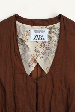 ZARA ДЛИННОЕ ПАЛЬТО ИЗ ХЛОПКА, КОРИЧНЕВЫЙ